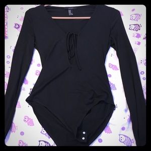 Forever 21 Black deep V long sleeve body suit *new